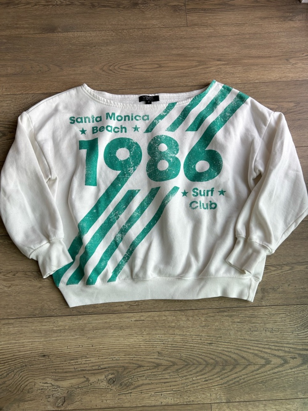 Vinyl 1986 Graphic Pullover Sweatshirt - White & Green